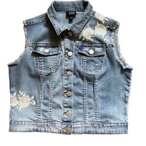 a.n.a. Denim appliqued Vest (L) super cute and stylish over any dress or outfit